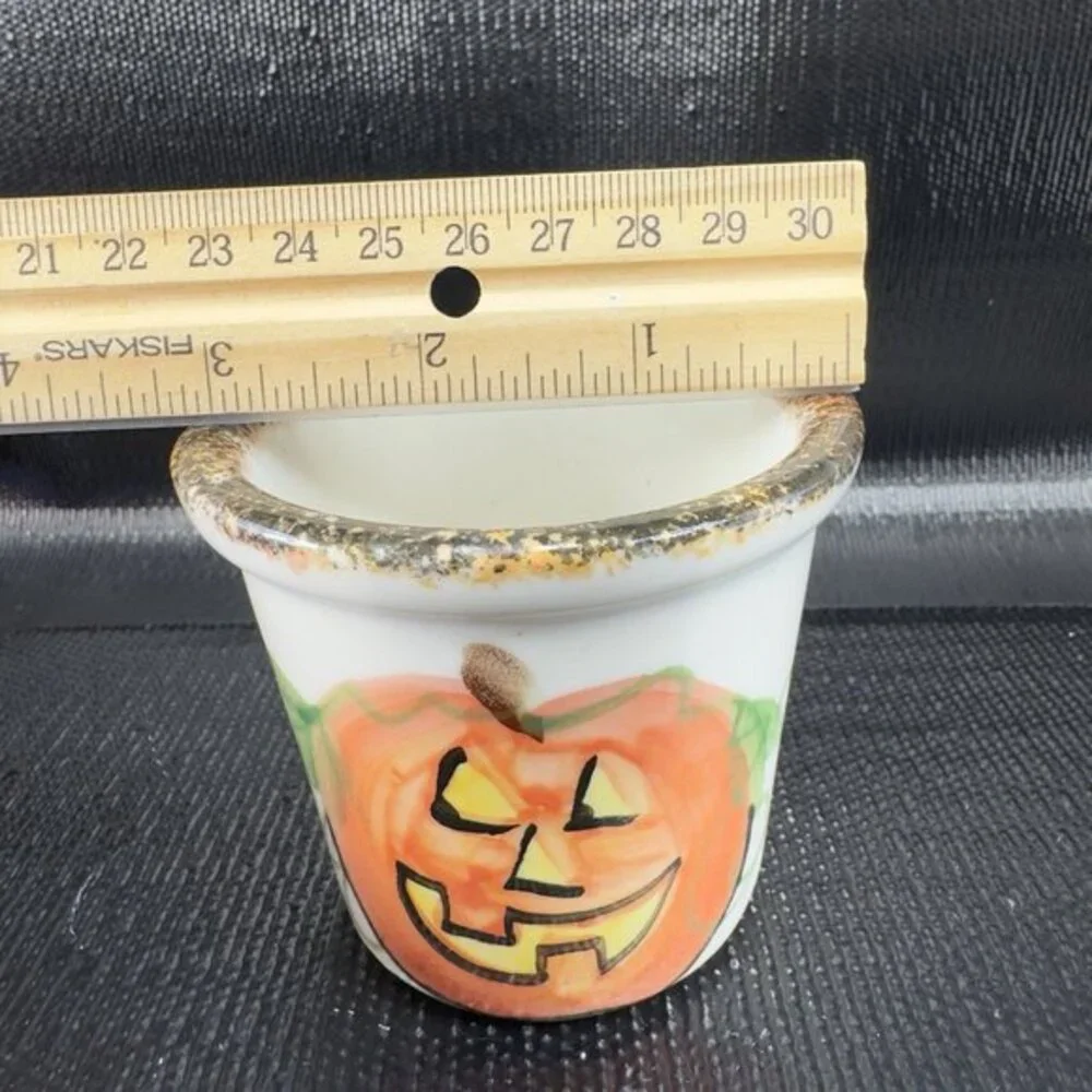 2002 Emerson Creek Pottery Pumpkin‎ Tea Light Candle Votive Holder Cup Vintage